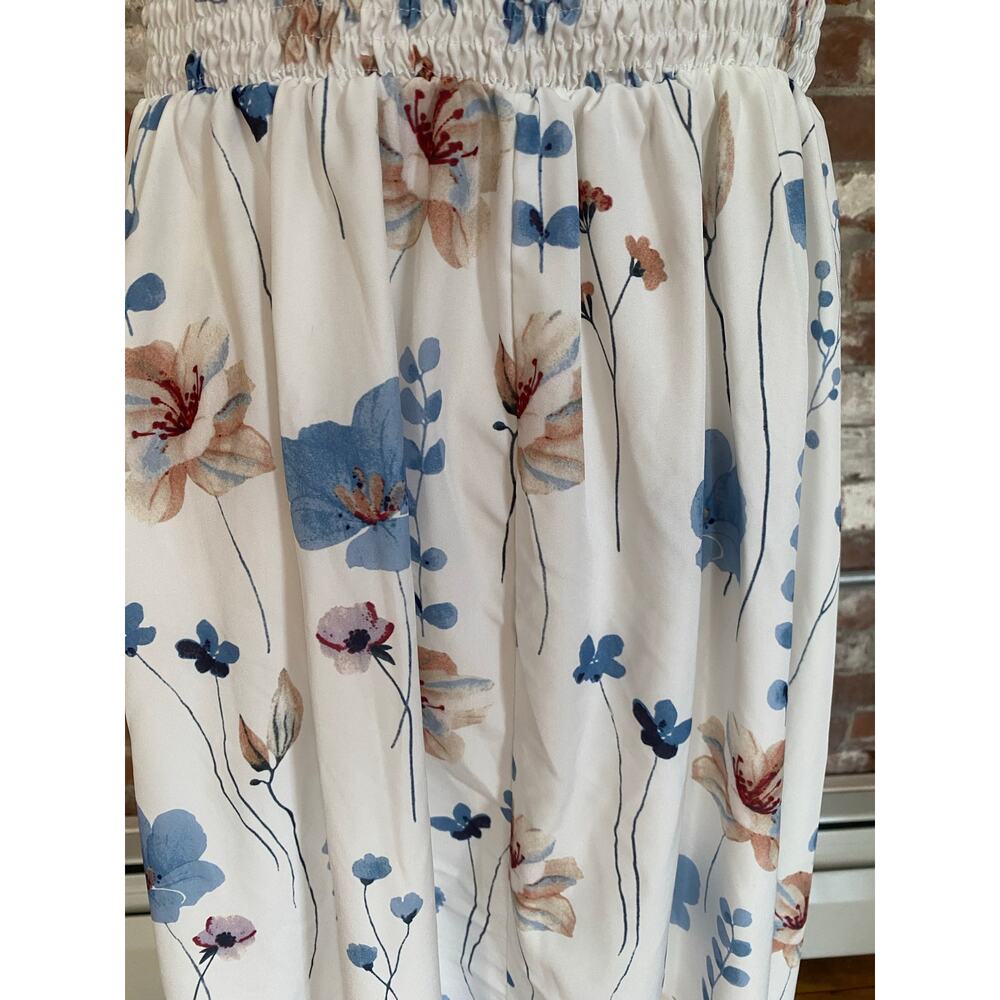 White Floral Spaghetti Strap Maxi Dress Smocked Back Camisole Sundress Women L - Picture 5 of 9